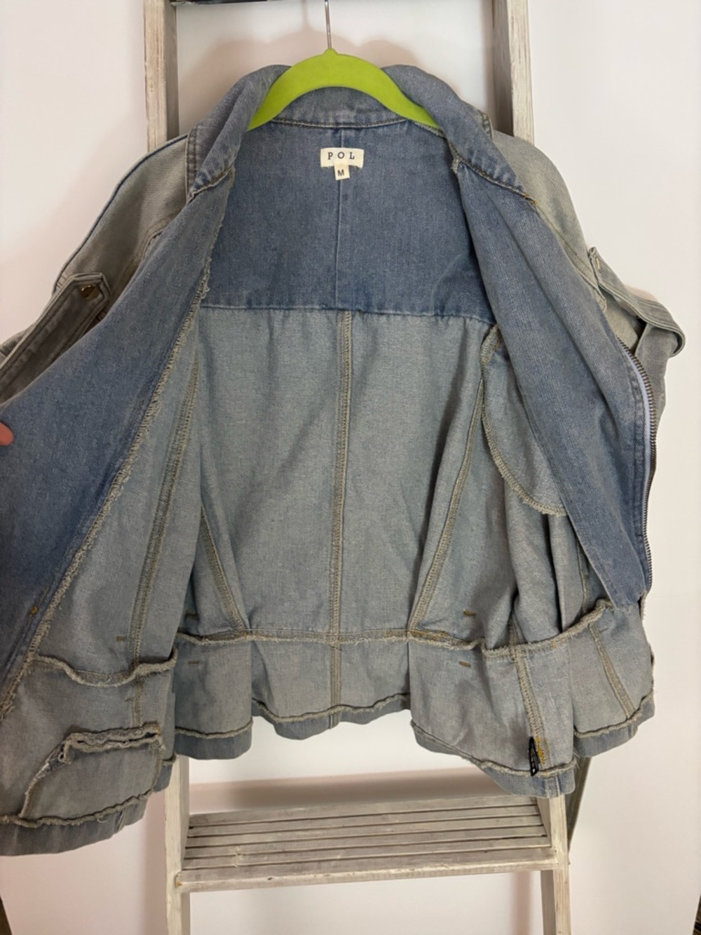 POL Short-Sleeve Washed Gray Denim Moto Jacket, cropped, oversized, modern, edgy - Picture 9 of 11